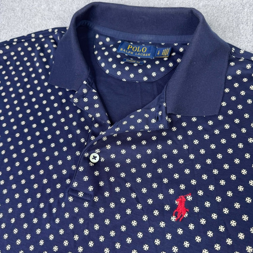 Polo Ralph Lauren Shirt Polo Classic Fit Navy Blue Iron Cross Double Knit Size L
